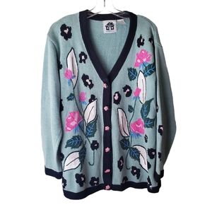 Vintage Storybook Knits Green Floral Sweater